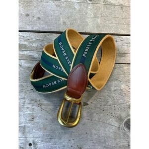 YRI Pebblestone Beach Golf Ribbon Belt Canvas & Leather Green Men's Size 44